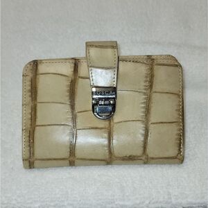 Bosca Bone Color Croc Embossed Leather Wallet